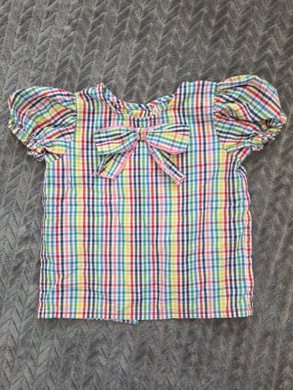 The Beaufort Bonnet Company 3t smocked rainbow plaid blouse shirt top school